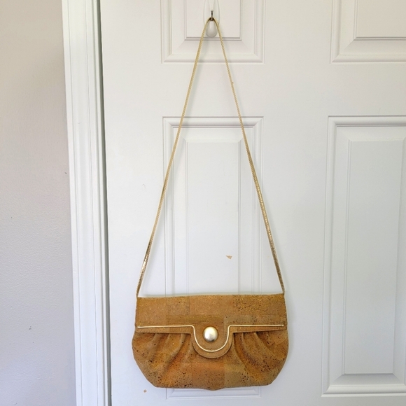 Lisette Tan Cork Women's Clutch Crossbody Bag Purse Gold Hardware Never Used - Picture 1 of 14